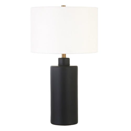 2-25" Black Ceramic Table Lamp With White Drum Shade