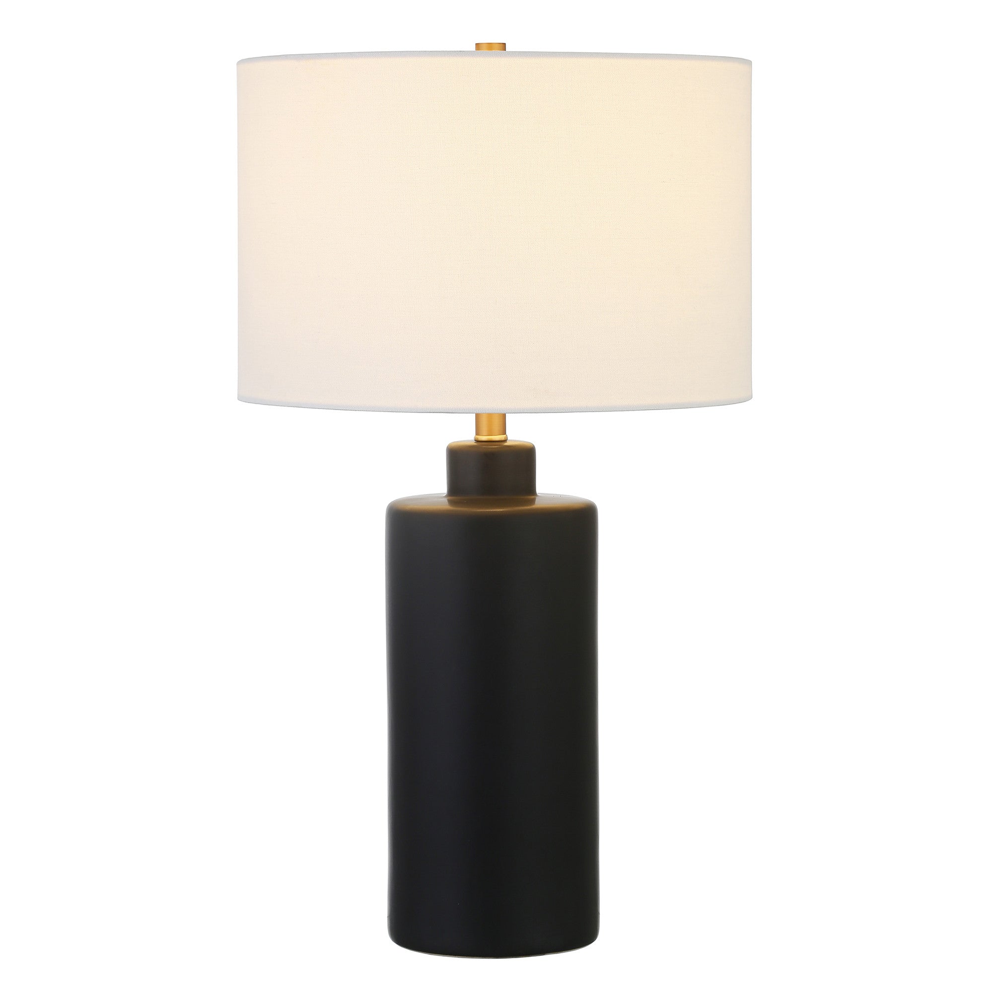 2-25" Black Ceramic Table Lamp With White Drum Shade