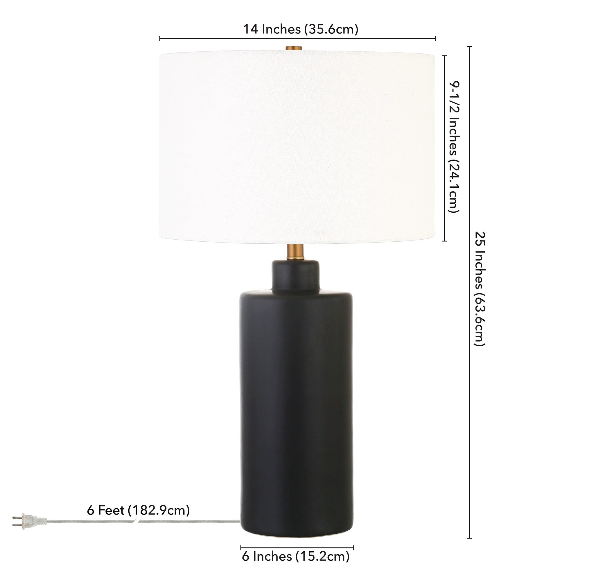 2-25" Black Ceramic Table Lamp With White Drum Shade