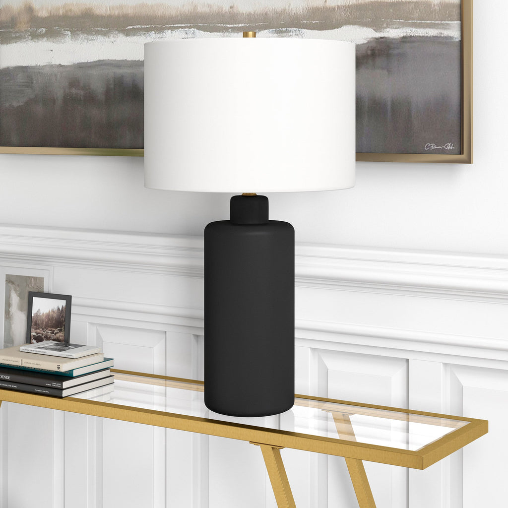 2-25" Black Ceramic Table Lamp With White Drum Shade