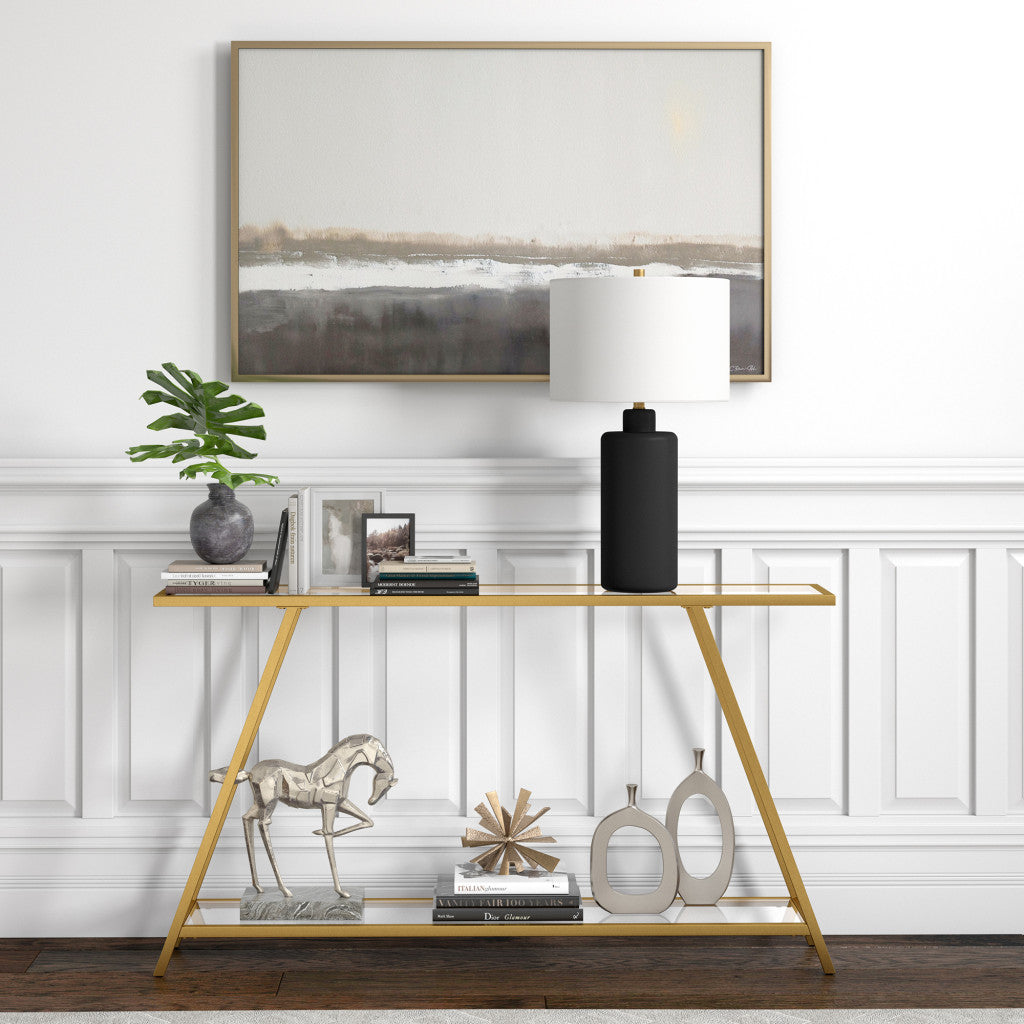 2-25" Black Ceramic Table Lamp With White Drum Shade