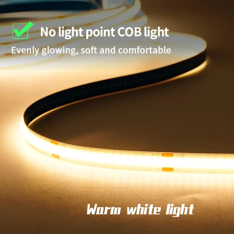 LED COB Strip with Touch Dimmer (5 V USB, Flexible)