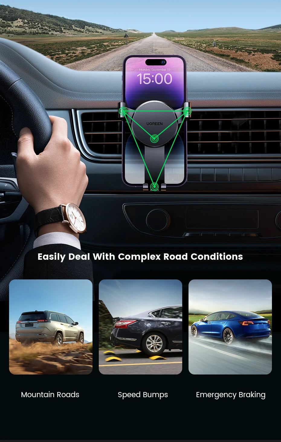 【New-in Sale】UGREEN Car Phone Holder Gravity Phone Stand For Xiaomi Samsung iPhone 15 14 13 Pro Max Air Vent Car  Holder Stand