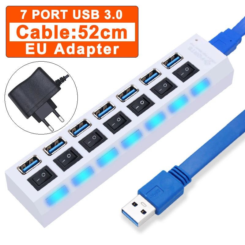 4-USB Hub 3.0 Hub USB 3 USB 2.0 Multi USB Splitter Power Adapter 4/7 Port Multiple Expander 2.0 with Switch for PC Accessories