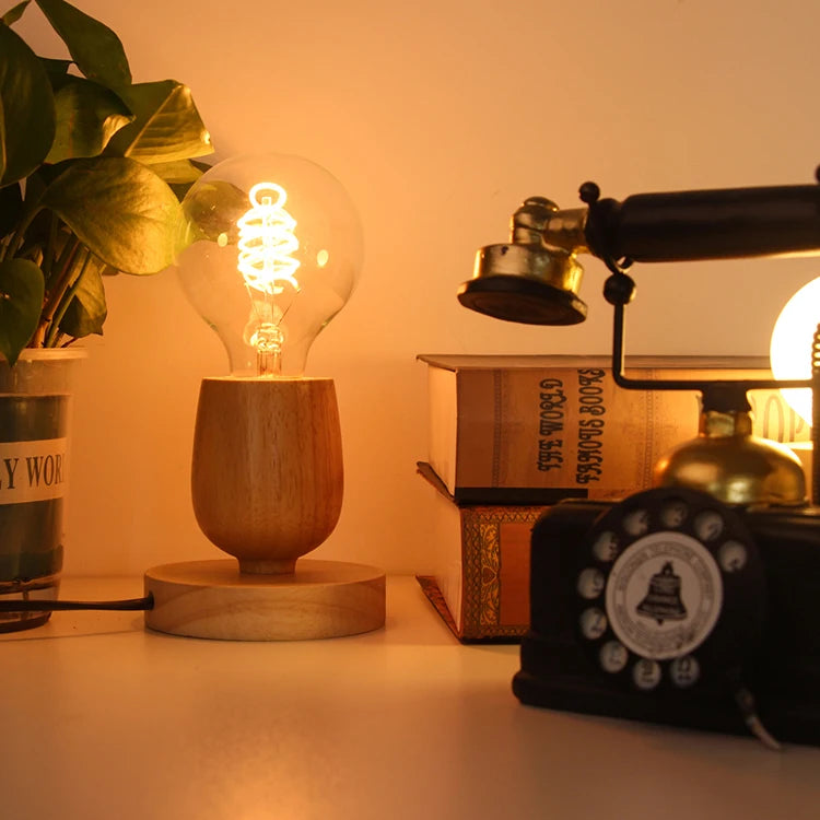 Wooden E27 Open-Plug Base (Solid Wood)