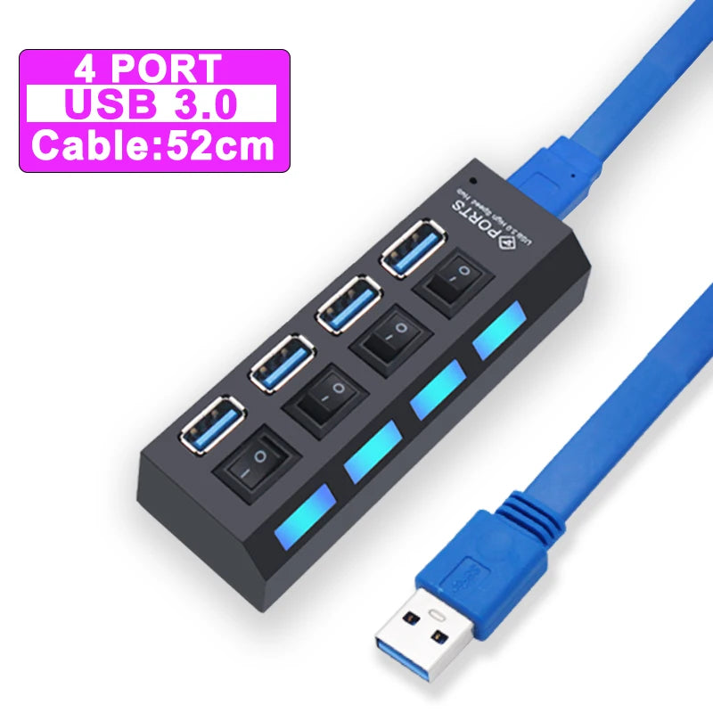 4-USB Hub 3.0 Hub USB 3 USB 2.0 Multi USB Splitter Power Adapter 4/7 Port Multiple Expander 2.0 with Switch for PC Accessories