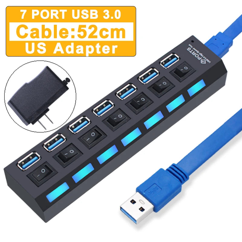 4-USB Hub 3.0 Hub USB 3 USB 2.0 Multi USB Splitter Power Adapter 4/7 Port Multiple Expander 2.0 with Switch for PC Accessories
