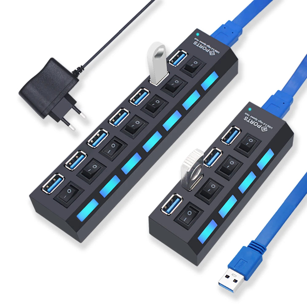 4-USB Hub 3.0 Hub USB 3 USB 2.0 Multi USB Splitter Power Adapter 4/7 Port Multiple Expander 2.0 with Switch for PC Accessories