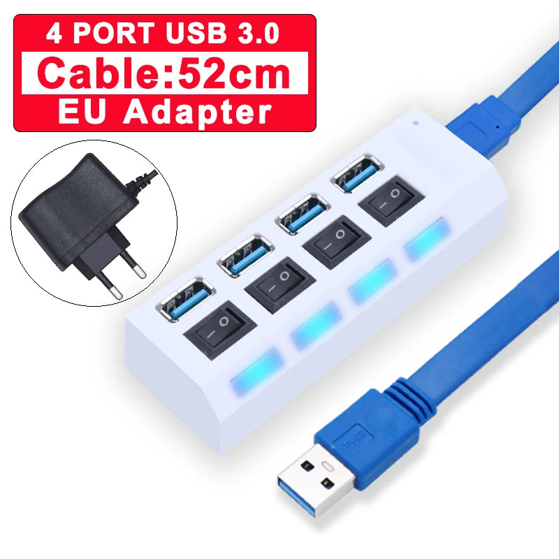 4-USB Hub 3.0 Hub USB 3 USB 2.0 Multi USB Splitter Power Adapter 4/7 Port Multiple Expander 2.0 with Switch for PC Accessories
