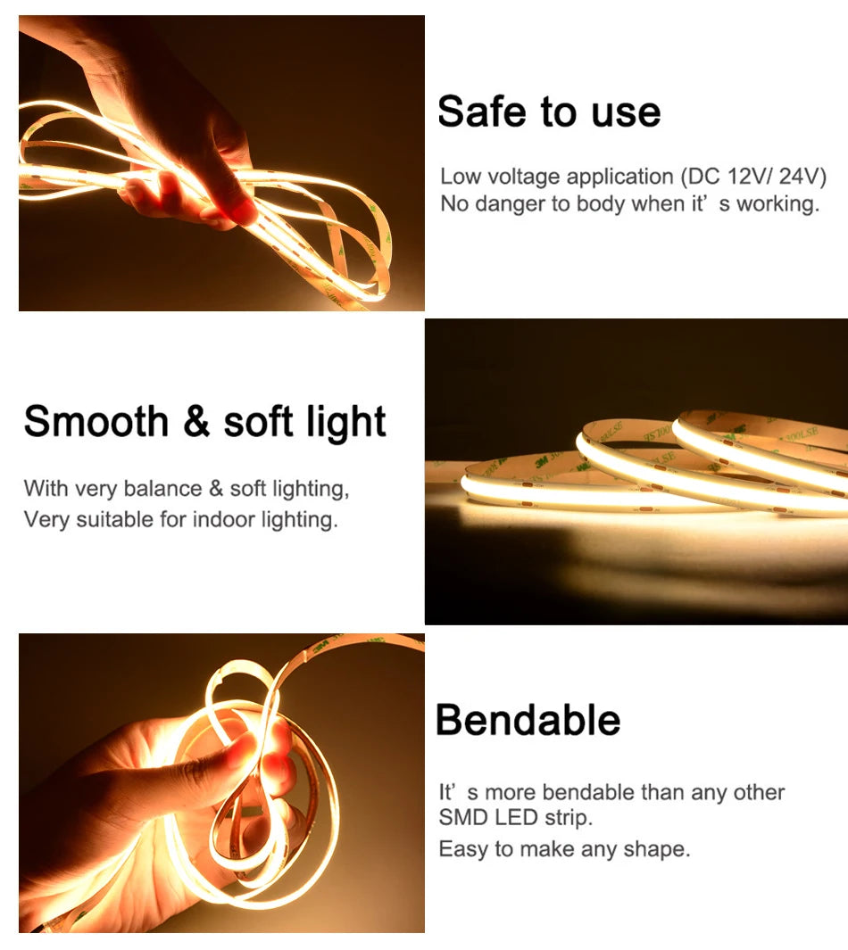 UL Listed COB LED Strip Light 320 - 480   LEDs/m - Certified High-Density Linear Lighting