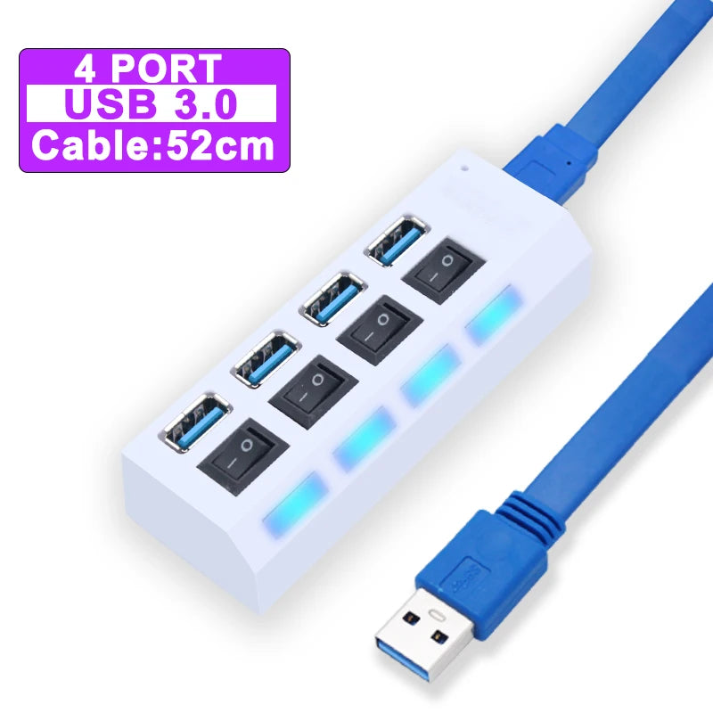 4-USB Hub 3.0 Hub USB 3 USB 2.0 Multi USB Splitter Power Adapter 4/7 Port Multiple Expander 2.0 with Switch for PC Accessories