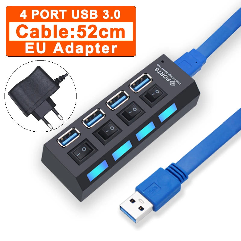 4-USB Hub 3.0 Hub USB 3 USB 2.0 Multi USB Splitter Power Adapter 4/7 Port Multiple Expander 2.0 with Switch for PC Accessories
