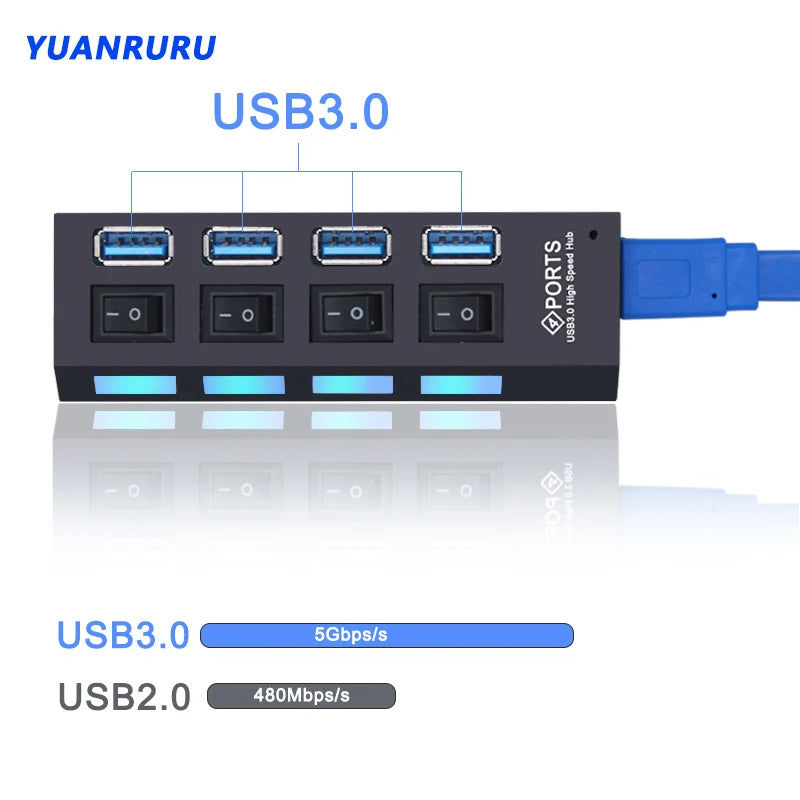 4-USB Hub 3.0 Hub USB 3 USB 2.0 Multi USB Splitter Power Adapter 4/7 Port Multiple Expander 2.0 with Switch for PC Accessories