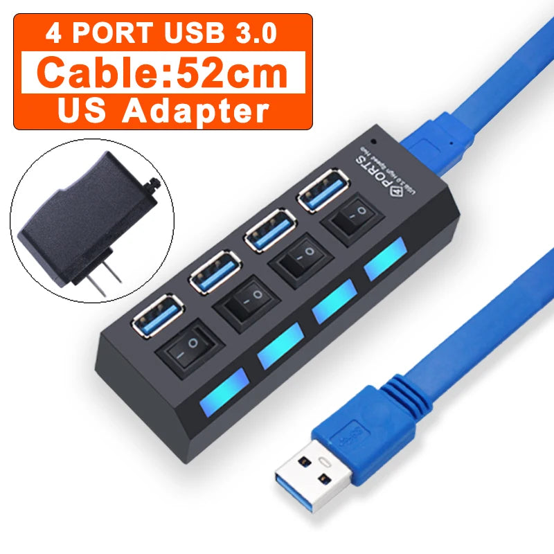 4-USB Hub 3.0 Hub USB 3 USB 2.0 Multi USB Splitter Power Adapter 4/7 Port Multiple Expander 2.0 with Switch for PC Accessories