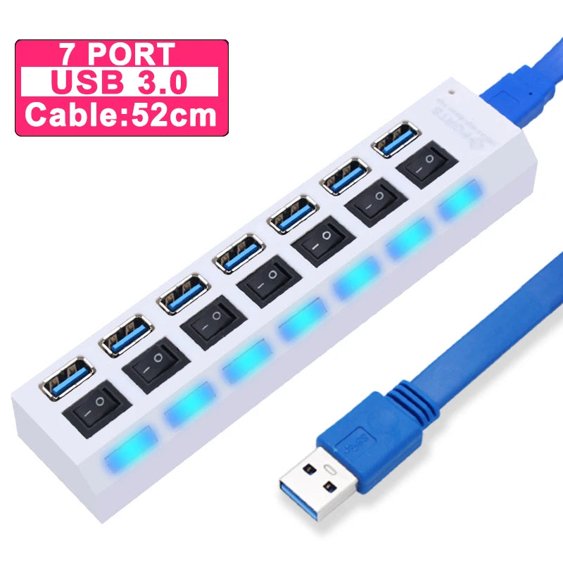 4-USB Hub 3.0 Hub USB 3 USB 2.0 Multi USB Splitter Power Adapter 4/7 Port Multiple Expander 2.0 with Switch for PC Accessories