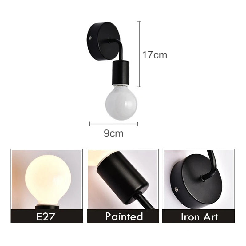 Nordic Modern Iron Wall Lamp (E27, Black)