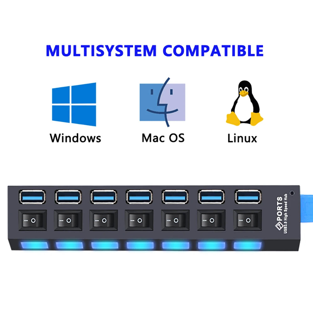 4-USB Hub 3.0 Hub USB 3 USB 2.0 Multi USB Splitter Power Adapter 4/7 Port Multiple Expander 2.0 with Switch for PC Accessories
