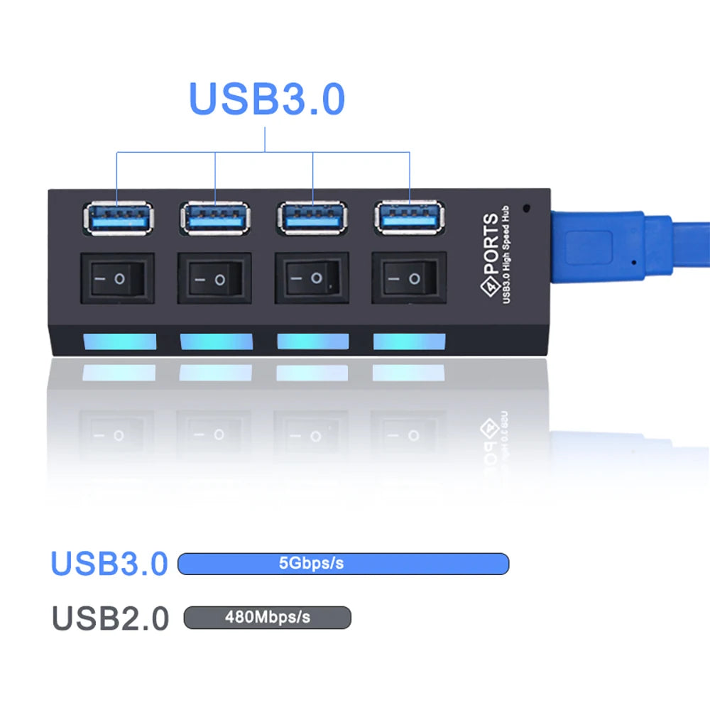 4-USB Hub 3.0 Hub USB 3 USB 2.0 Multi USB Splitter Power Adapter 4/7 Port Multiple Expander 2.0 with Switch for PC Accessories