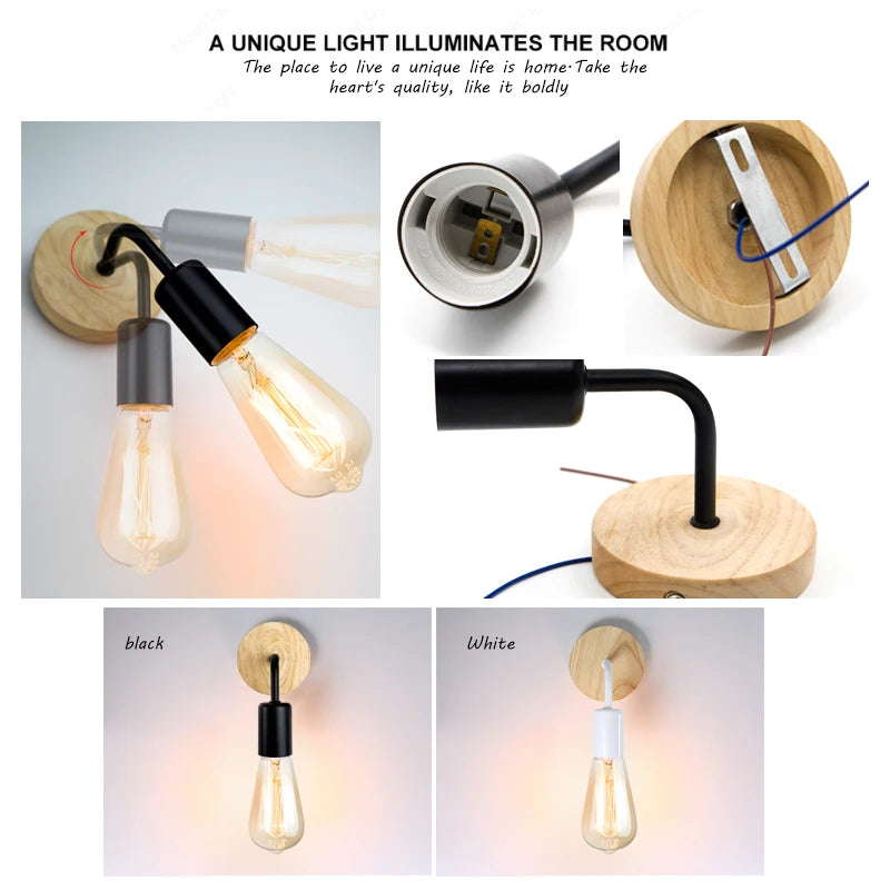 Nordic Wood Wall Lamp Sconce (E27, Vintage)