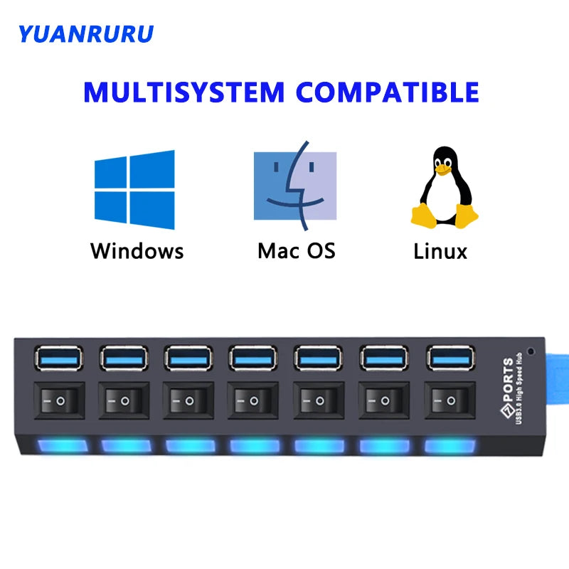 4-USB Hub 3.0 Hub USB 3 USB 2.0 Multi USB Splitter Power Adapter 4/7 Port Multiple Expander 2.0 with Switch for PC Accessories