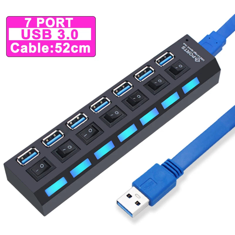 4-USB Hub 3.0 Hub USB 3 USB 2.0 Multi USB Splitter Power Adapter 4/7 Port Multiple Expander 2.0 with Switch for PC Accessories