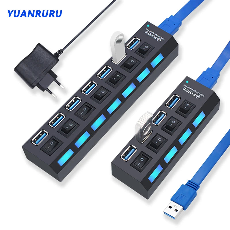 4-USB Hub 3.0 Hub USB 3 USB 2.0 Multi USB Splitter Power Adapter 4/7 Port Multiple Expander 2.0 with Switch for PC Accessories
