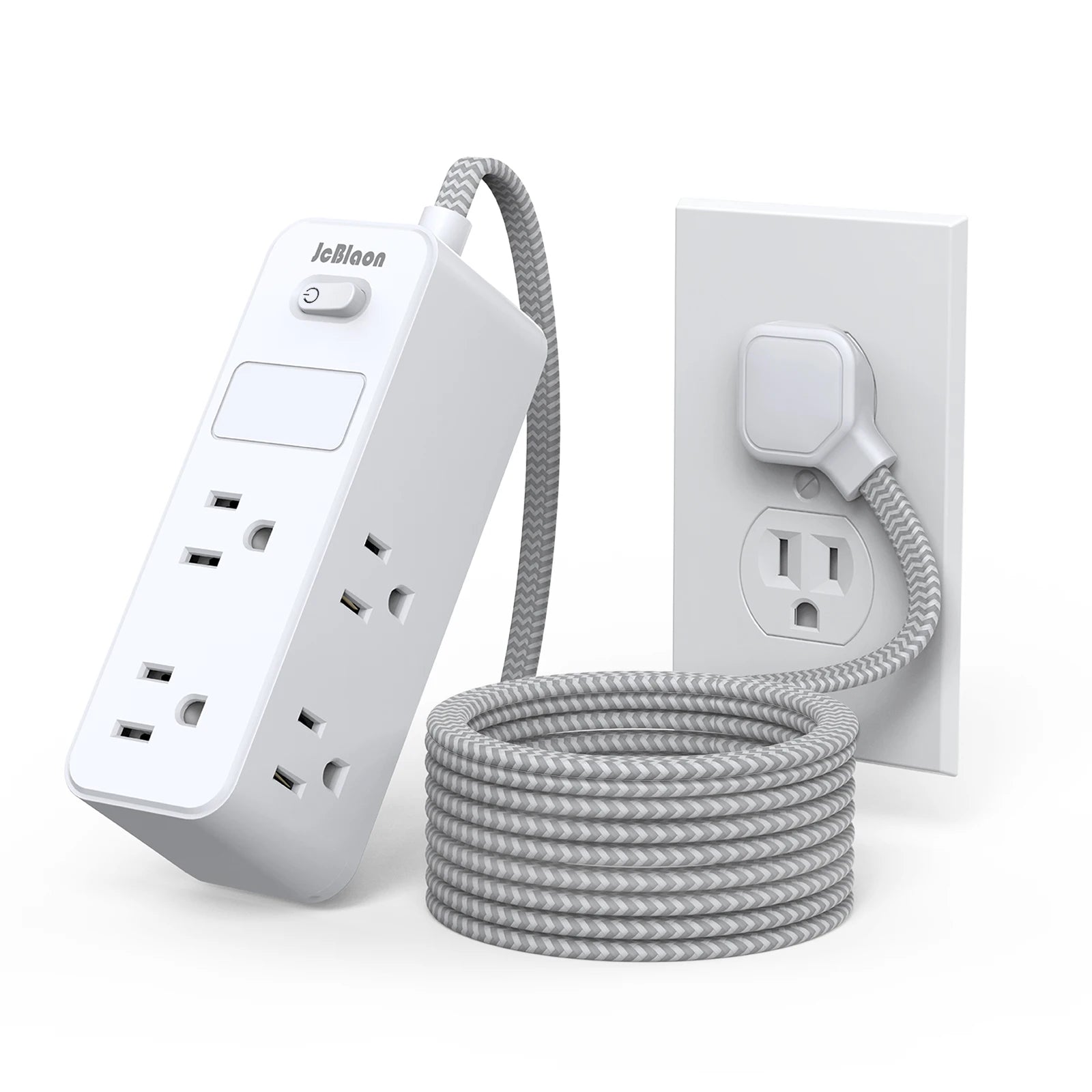 JcBlaon ft extension power strip with US plug, multitap outlets, and braided cord,
white
