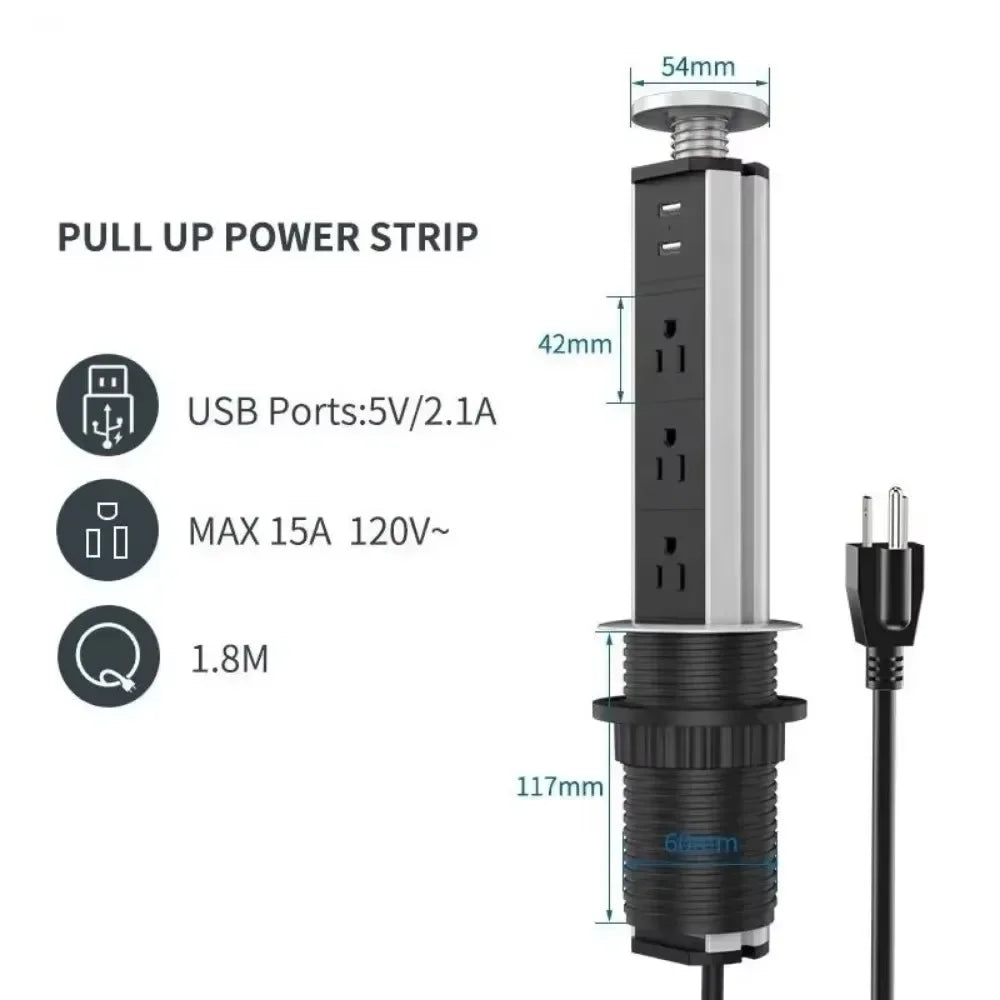 Melery Pop-Up Desk Power Strip: US Type-C, Hidden USB Charger, Tablet Sockets