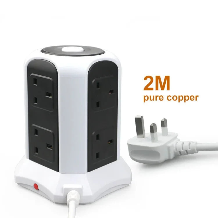 Power strip with multiple sockets and a cable, featuring '2M pure copper' text.
