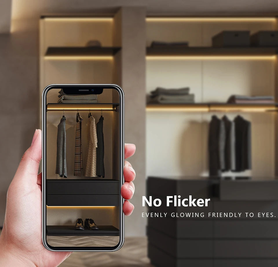 2-Under Cabinet Collection Display COB LED Strip Light Bookcase Wardrobe Closet Lamp Tape Penetrable Wood Dimmable Touch Sensor