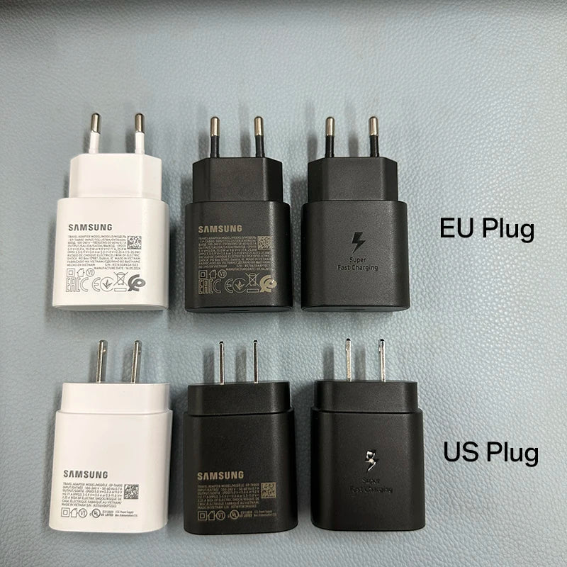 Original Samsung 25w Super Fast Charger PD Type C EU US Adapter Galaxy S25 S24 S23 S22 A56 A55 A26 A05s A54 A16 Z Fold Z Flip 6