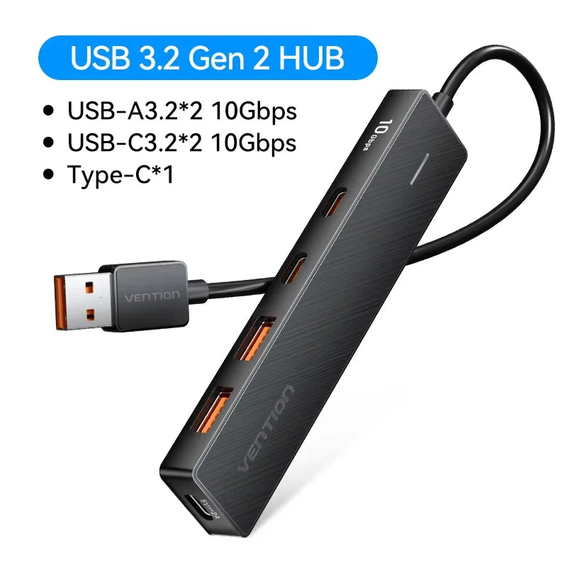 Vention New USB 3.2 Gen2 HUB 5 Ports Splitter 10Gbps USB A Type C HUB Multiport Adapter Laptop Expansion Desktop PC Accessories