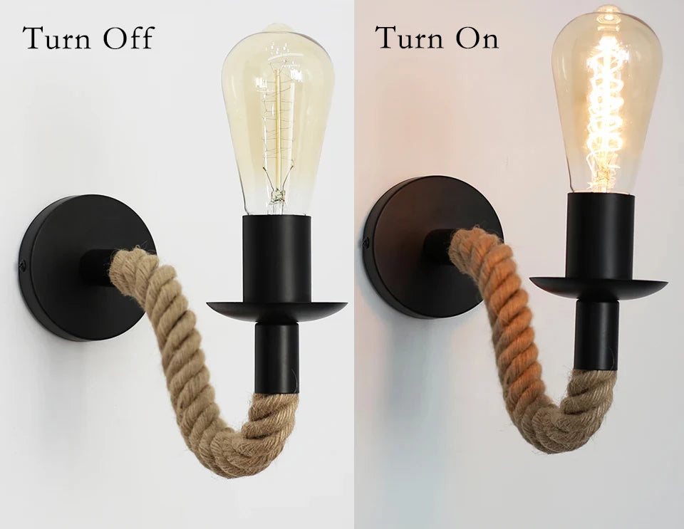 Retro Hemp Rope Wall Lamp (E27, Iron)