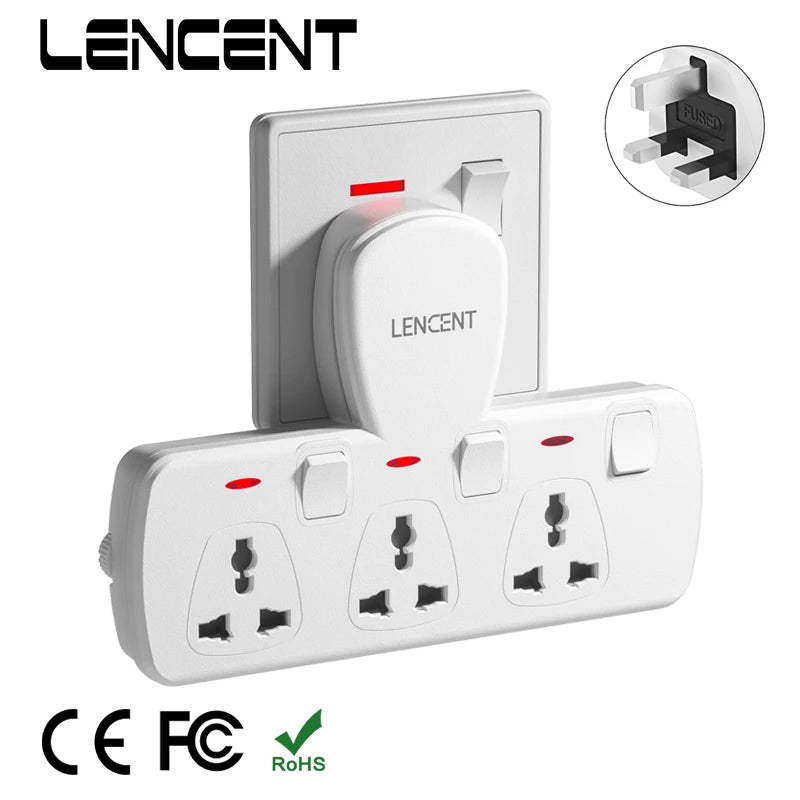 LENCENT multi plug extension socket with  universal AC outlets and individual
switches, white