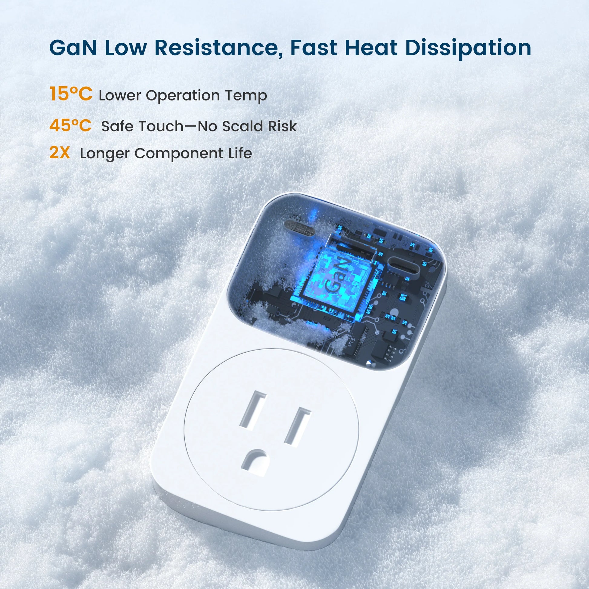 Electronic component with GaN technology on a snowy background