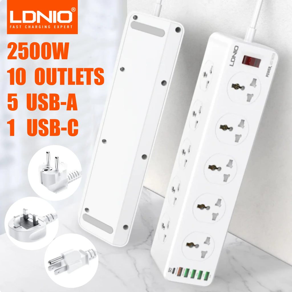 1-LDNIO Multi 10 Outlet Plugs Power Strip Universal Usb Extension Cable Network Filter Surge Protector Socket Charger Adapter