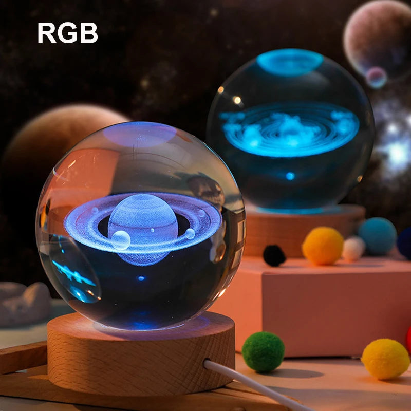 6CM Milky Way Galaxy Crystal Ball RGB Night Light Children Solar System Night Lamp Bedroom Ambient LED Light Creative Gift Decor