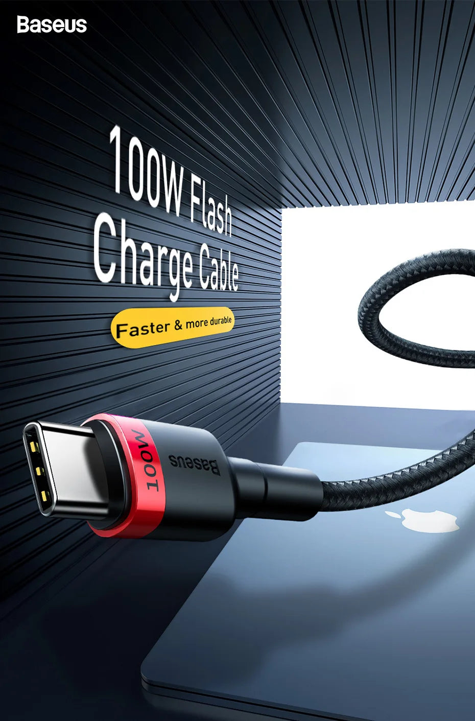 4-Baseus USB-C to USB-C 100W Fast Charging Cable – 5A PD Quick Charge for MacBook, Apple , Samsung