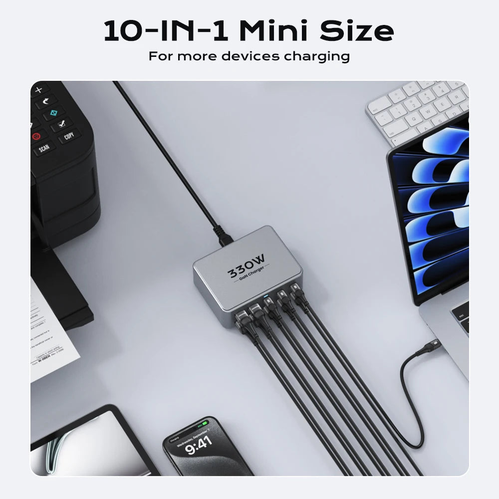 1-330W USB C GaN Charger 100W PD3.0 PPS QC3.0 Multiport Fast Charging Station For Laptop iPhone 15 16 Samsung Macbook Pro Tablet