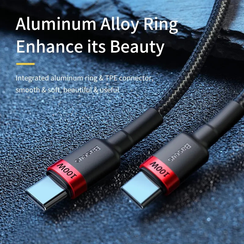 4-Baseus USB-C to USB-C 100W Fast Charging Cable – 5A PD Quick Charge for MacBook, Apple , Samsung
