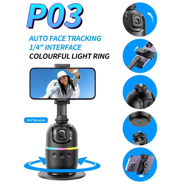 FGCLSY P03 Gimbal Stabilizer for Mobile Phone AI 360 Follow Selfie Stand Face Tracking Desktop Gimbal for Cellphone and Cameras