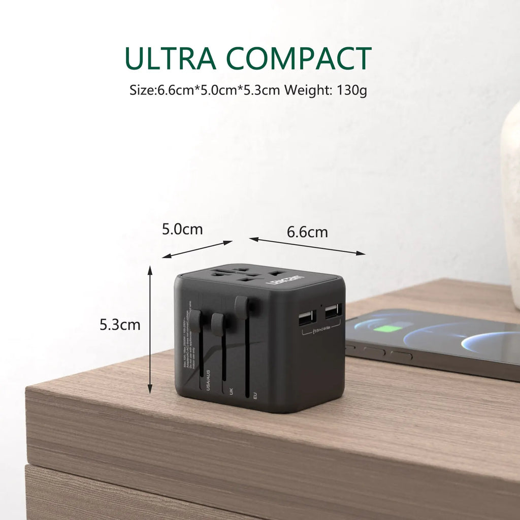 4-LENCENT International Travel Adapter with 2 USB Ports All-in-One Travel Charger Power Adapter EU/UK/USA/AUS Plug for Travel