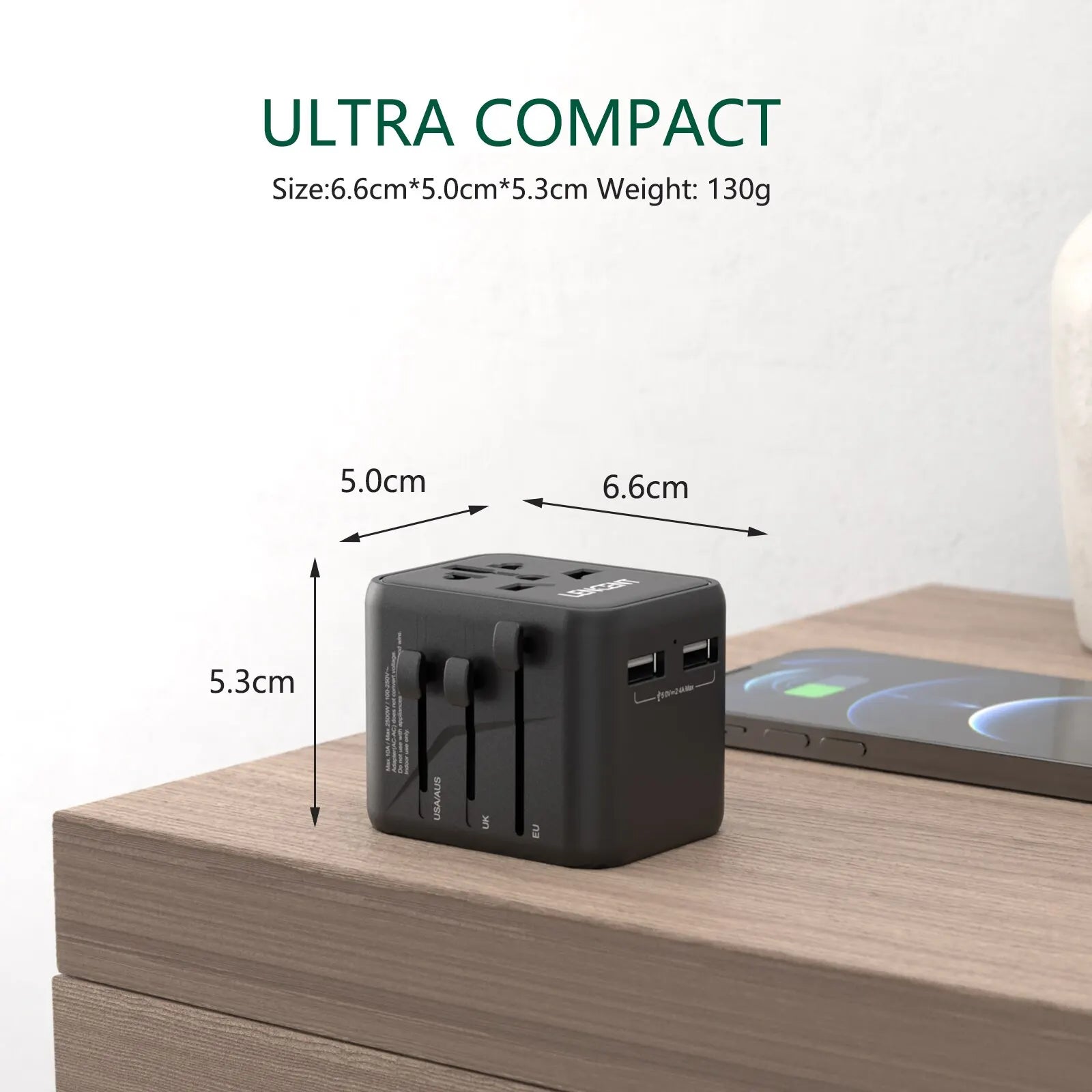 4-LENCENT International Travel Adapter with 2 USB Ports All-in-One Travel Charger Power Adapter EU/UK/USA/AUS Plug for Travel