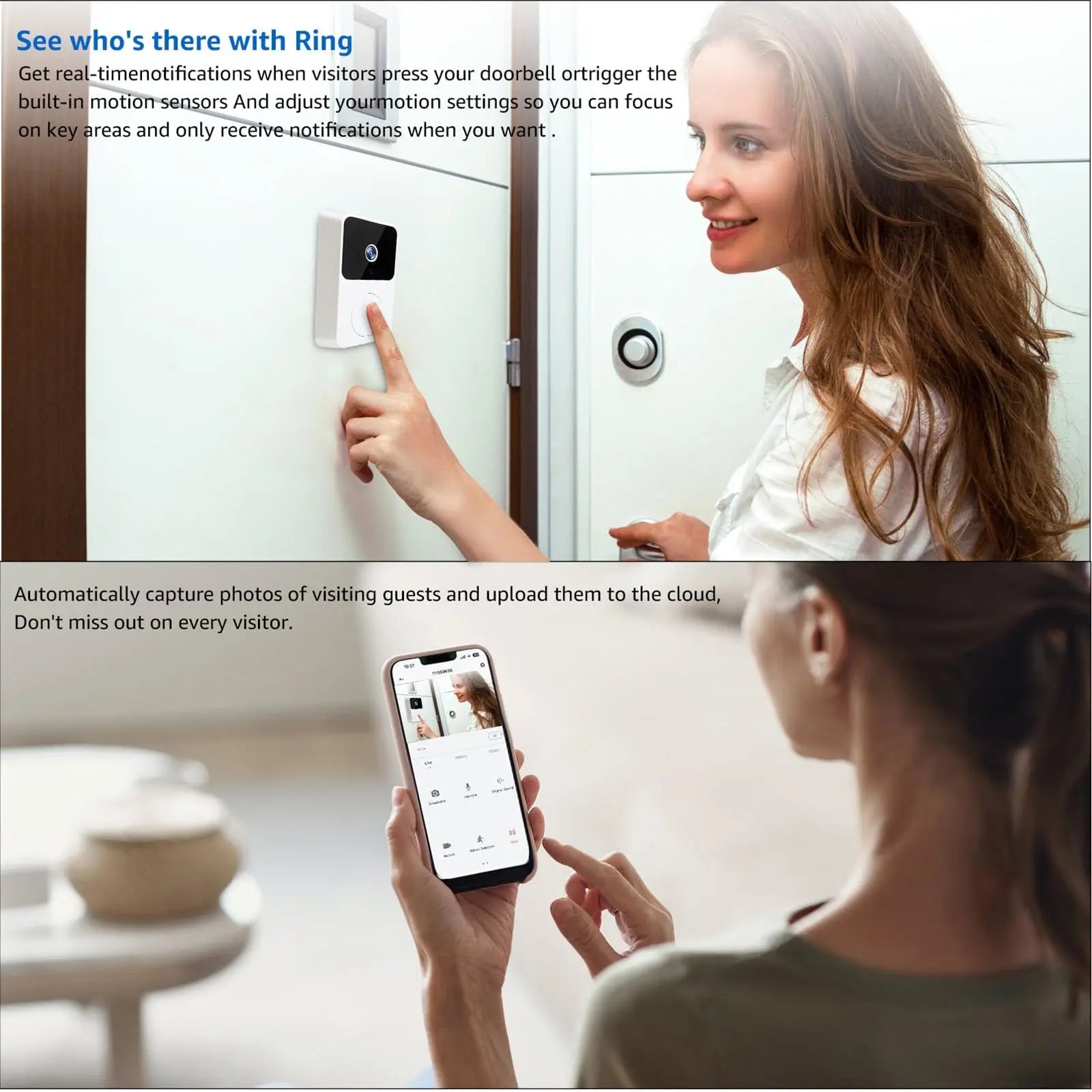 Doorbell Smart Home Door Bell Wireless Rechargeable Battery Outdoor HD Camera Two Way Audio Visual phone monitoring Doorbell