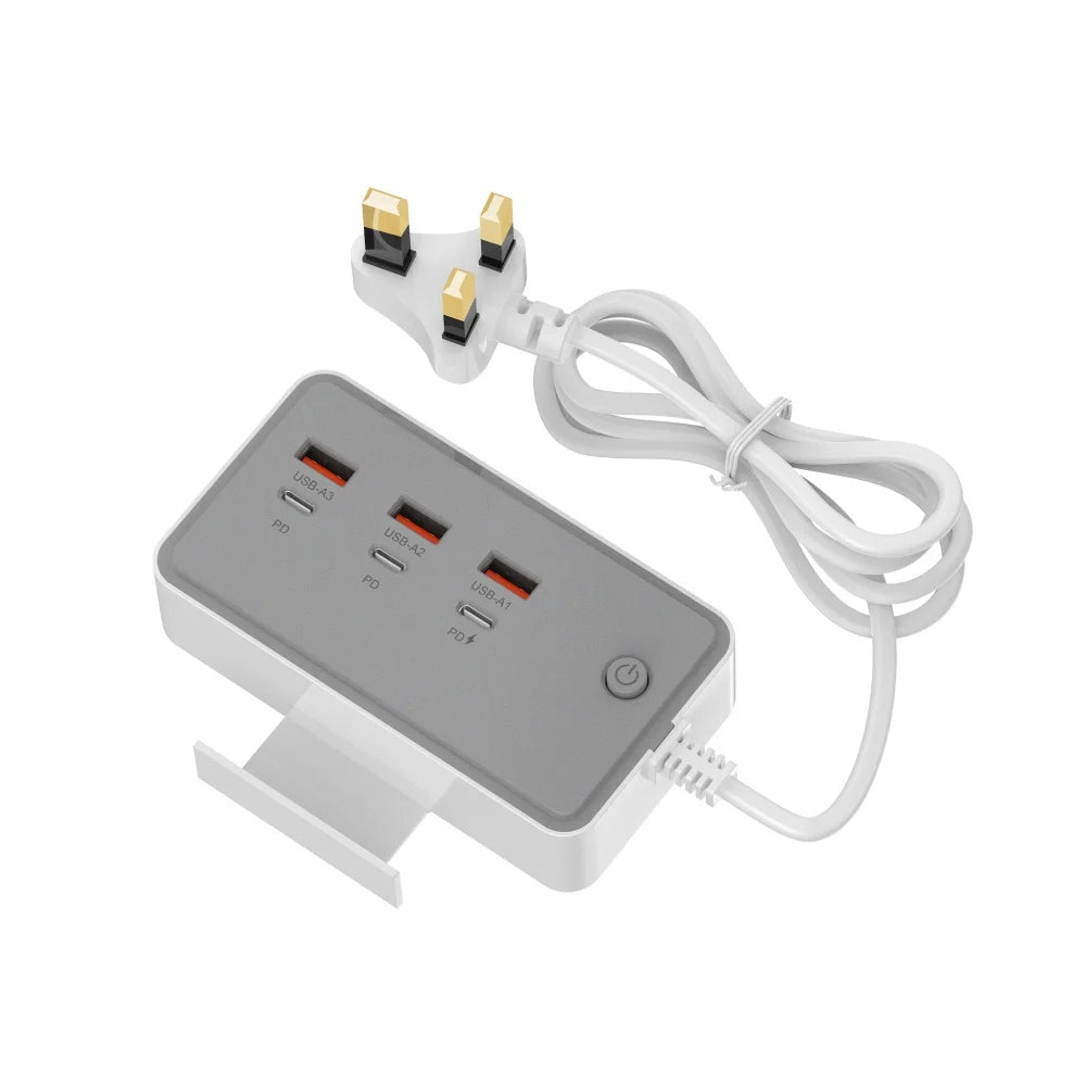 35W Multifunction USB Type C Quick Charge Power Socket with Telescopic Holder 3USB3PD Fast Charging Power Strip For Phone Tablet