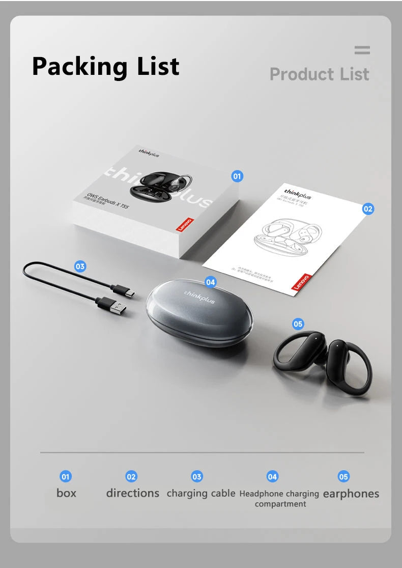Lenovo XT55 Original Wireless Headphones OWS 5.4 Bluetooth Earphone HIFI Stereo Music Call Game Earbuds Sport Waterproof Headset