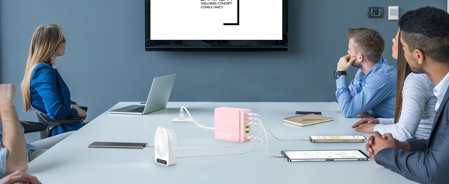 1-USB C Charging Station: 100W 6-Port GaN Fast Charging Hub - PD 3.0 Type C and USB A Charging Case - Wall Charger Power Adapter
