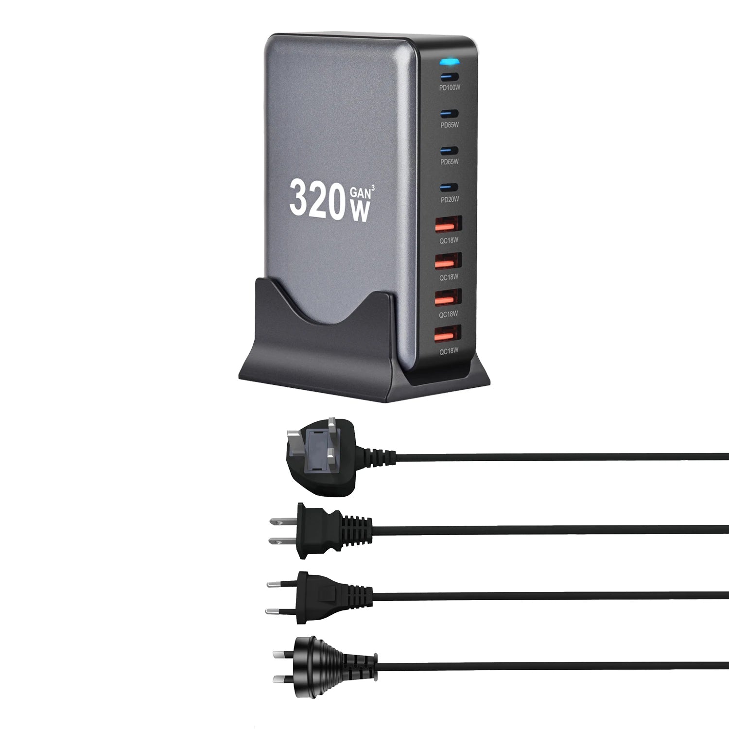1-320W GaN Charger USB C Fast Desktop 8-port USB Type C PD Charger Fast Charge 3.0 USB Type C Fast Charger for iPhone15 14 Samsung