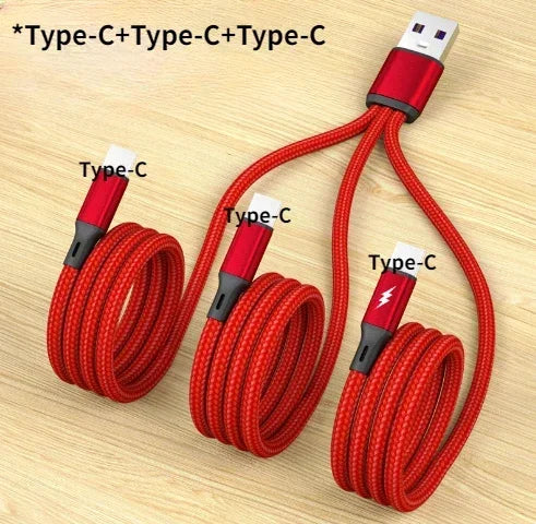 3 in 1 USB Charge Cable 3 Type-C 3 Micro USB Spliter Cord Fast Charging 5A For Mobile Phone Power Bank Charging Together 1.2m