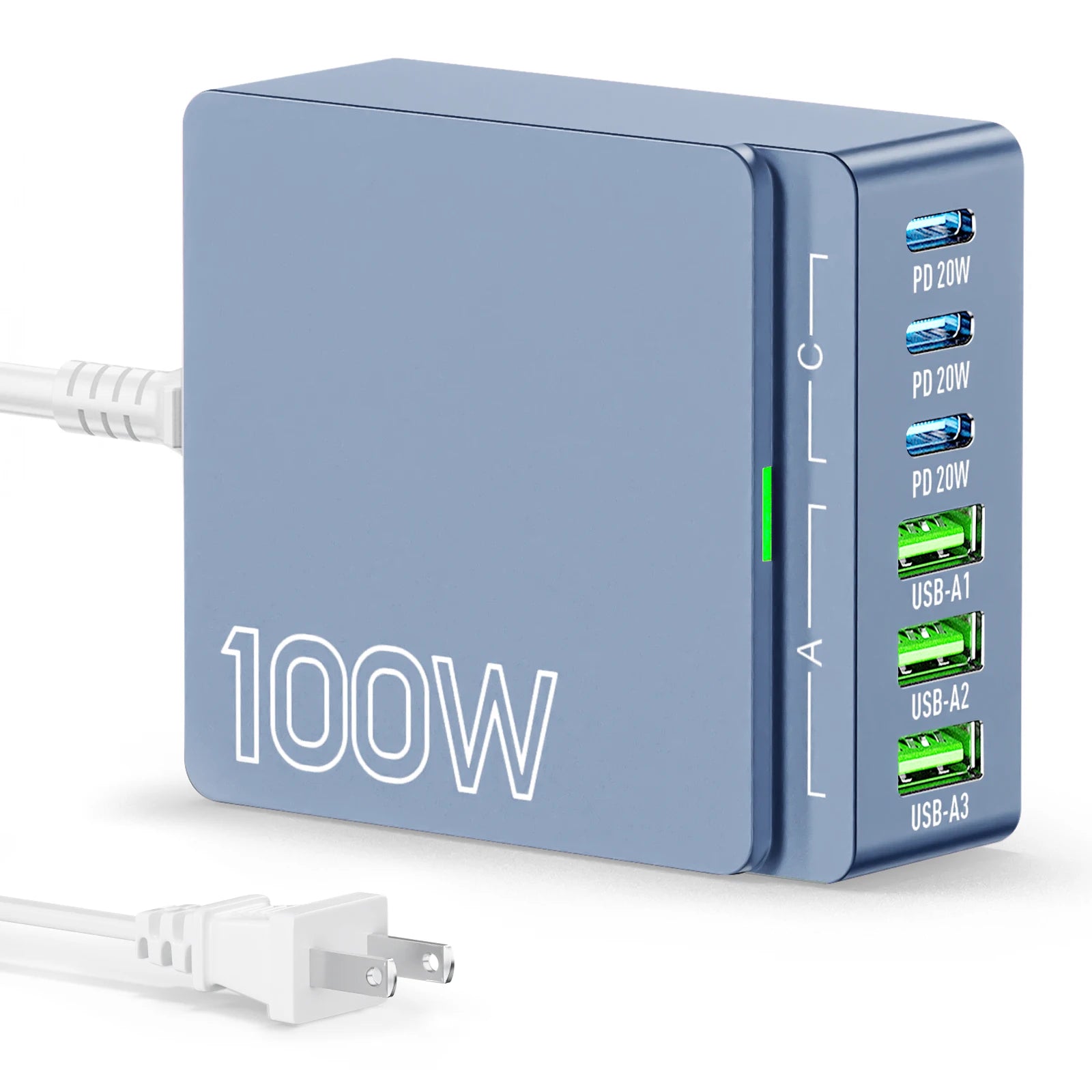 1-USB C Charging Station: 100W 6-Port GaN Fast Charging Hub - PD 3.0 Type C and USB A Charging Case - Wall Charger Power Adapter